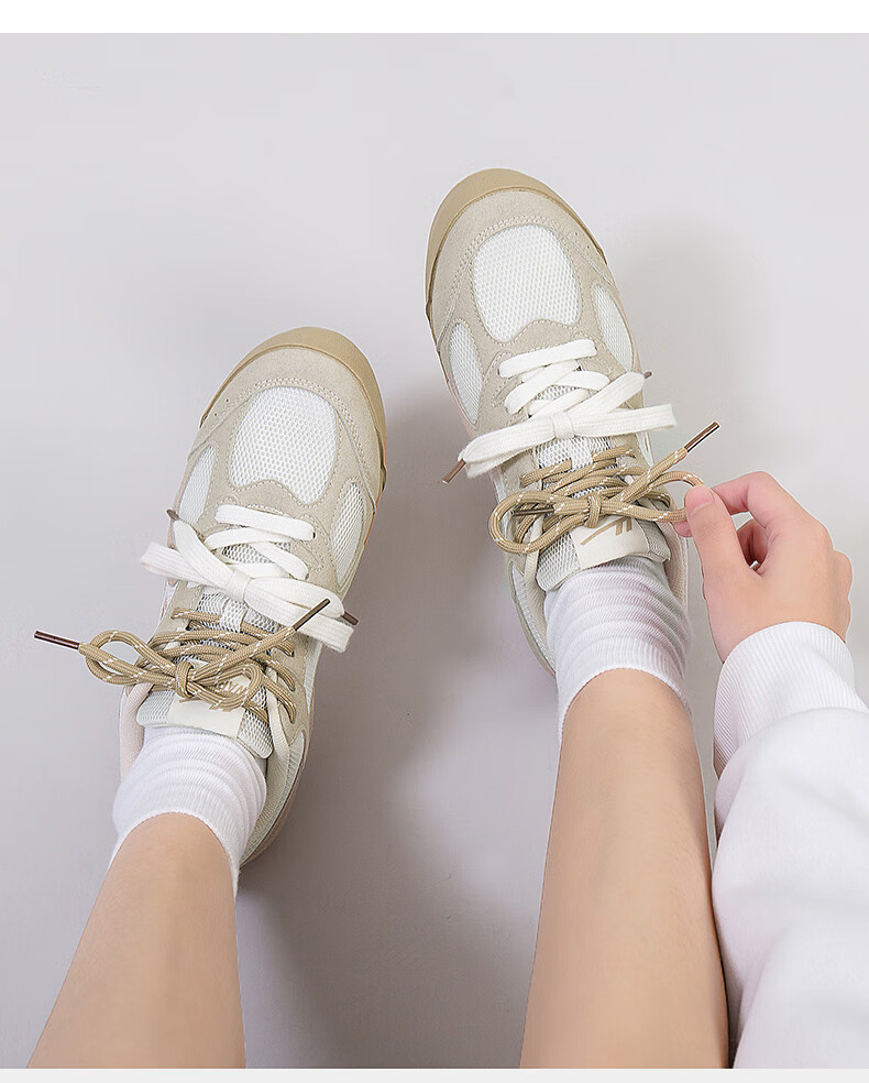 Huili Official Women's Sneakers, Summer 2026 Comfortable Simple Casual Couple Training Shoes, Gray Beige Khaki, Size 36 7