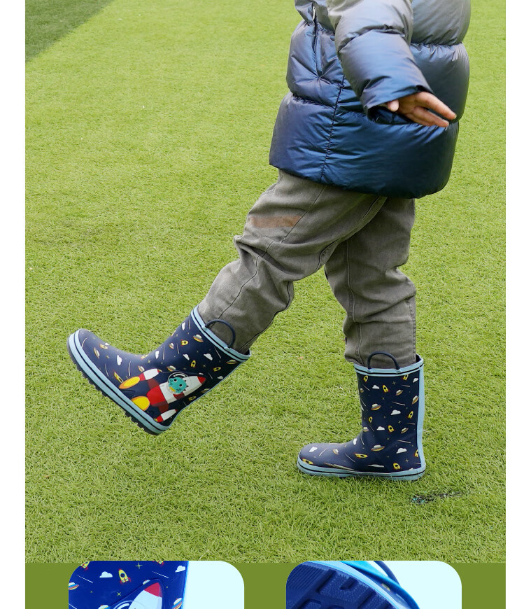 Youxi Children's Rain Boots, Boys' Rocket Rain Shoes, Non-Slip Wear-Resistant Baby Kindergarten Water Shoes Rubber Shoes, Size 27 for Ages 3-6 4
