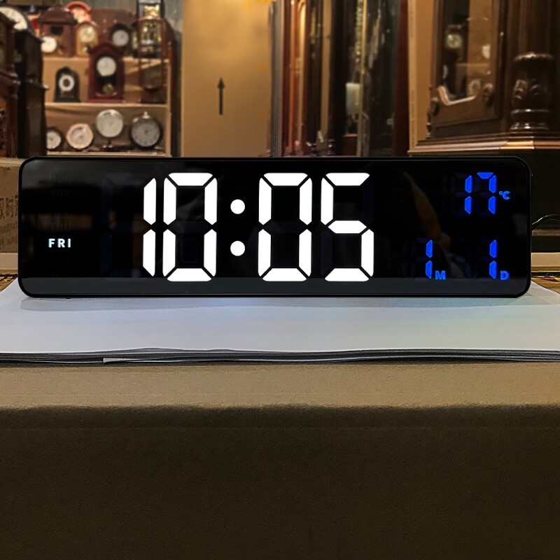 Hense LED Desktop Clock, Living Room Table Clock, Multifunctional Electronic Digital Alarm Clock, Wall-Mountable, Bedroom Bedside Alarm Clock, Desktop Seat Clock, HA6625 Black Back-To Seaso