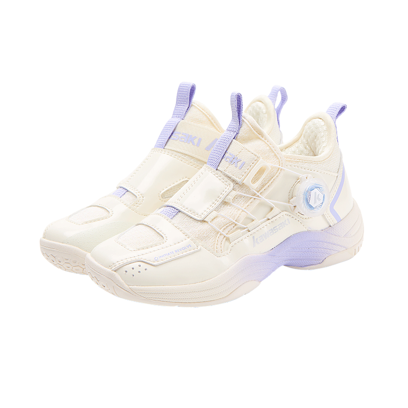 KAWASAKI Children's Badminton Shoes Chuanyue 2.0 Wear-Resistant Unisex Sports Shoes B4412 Beige/Purple Size 36