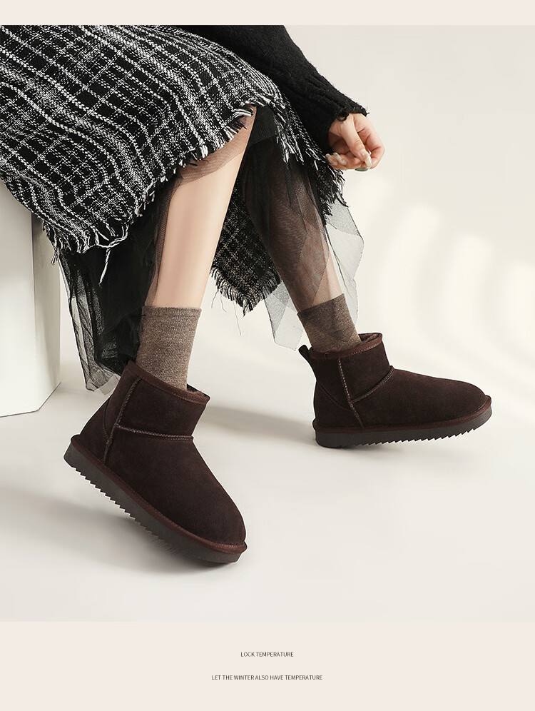 ZHR Snow Boots for Women, 2025 New Style, Fleece-Lined Warm Boots, Genuine Leather Waterproof Short Boots, Cotton Shoes for Women, Coffee Color, Size 35 11