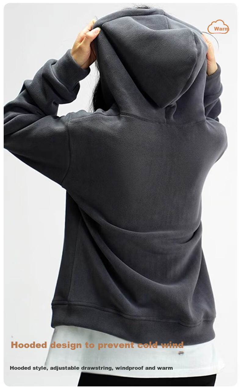 FitonTon Women's Hoodie, Winter Double-Sided Brushed Fleece Jacket, Thickened Warm Hooded Top, Loose-Fitting Zip-Up Women's Clothing 7