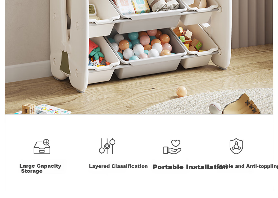 Babyviva Children's Toy Storage Rack, Large Capacity, Baby Supplies, Home Floor-Standing Bedroom Organizer, Four-Tier Thickened Set 4