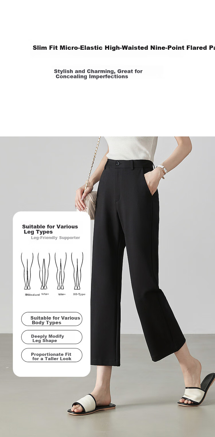 Dme [Cangrou Slim Pants] Spring And Autumn 320G Roman Fabric Three-Quarter Flared Pants Women's Casual Pants, Black, S 2