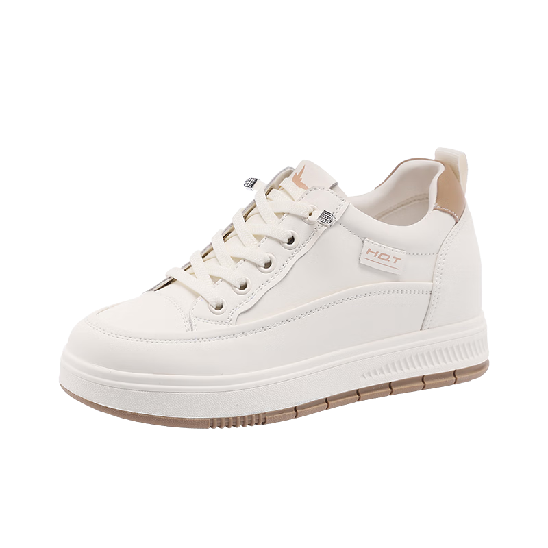 Red Dragonfly Women's Internal Height Increasing Casual White Shoes Thick Sole Height Increasing Sneakers Versatile Slip-On WXB150601 Beige Size 38