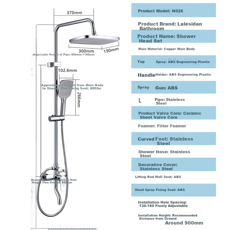 Larsd Shower Set with Bathroom Copper Faucet Shower Head, High-Pressure Shower Sprayer Handheld Shower Head Complete Set N026