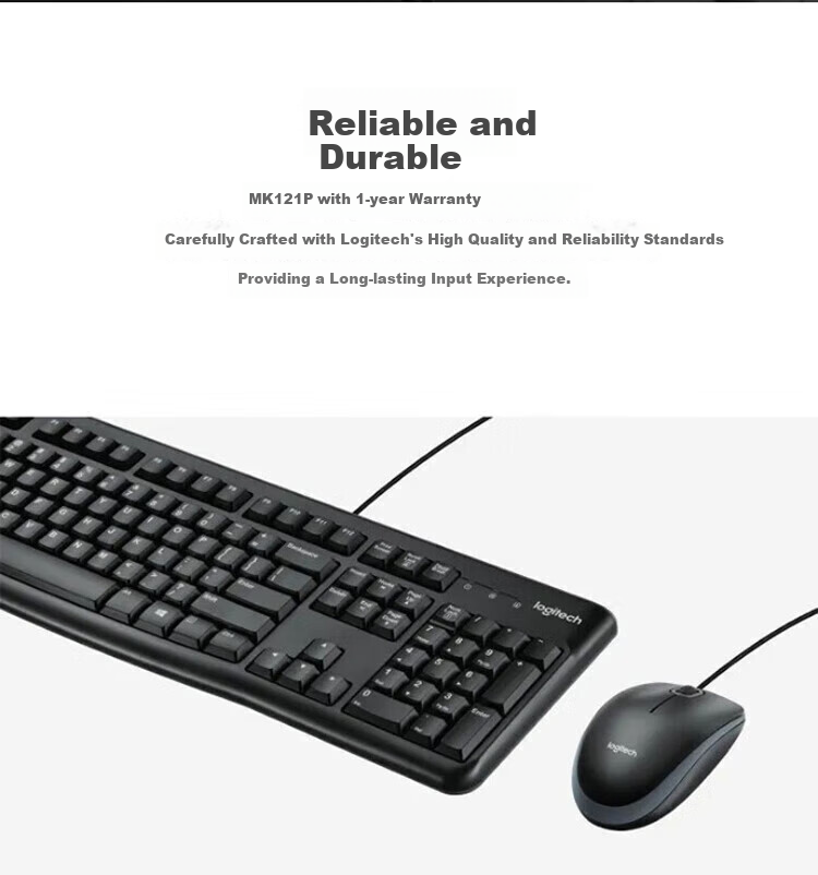 Logitech MK121P (Same As MK120 Appearance), Wired Keyboard And Mouse Combo, 108-Key Full-Size Keyboard And Mouse Set, for Business Office Computer, Black 3