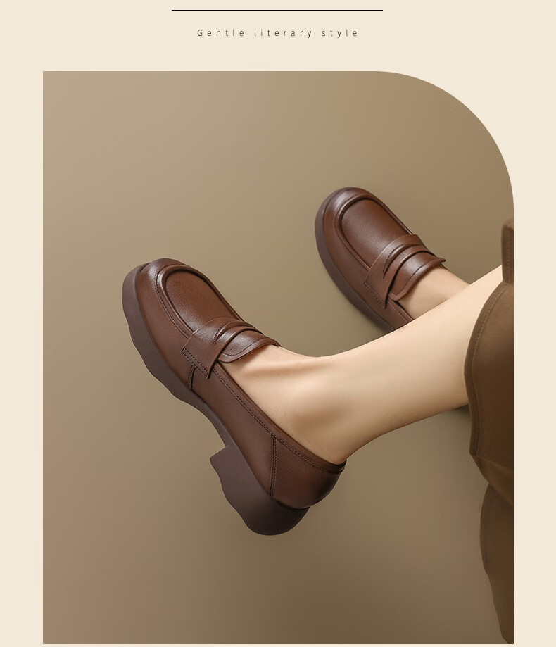 ZHR Top-Grain Leather Loafers for Women, Academic Style Chunky Heel Pumps, Comfortable Versatile Thick-Soled Leather Shoes KL01 Black Size 35 11