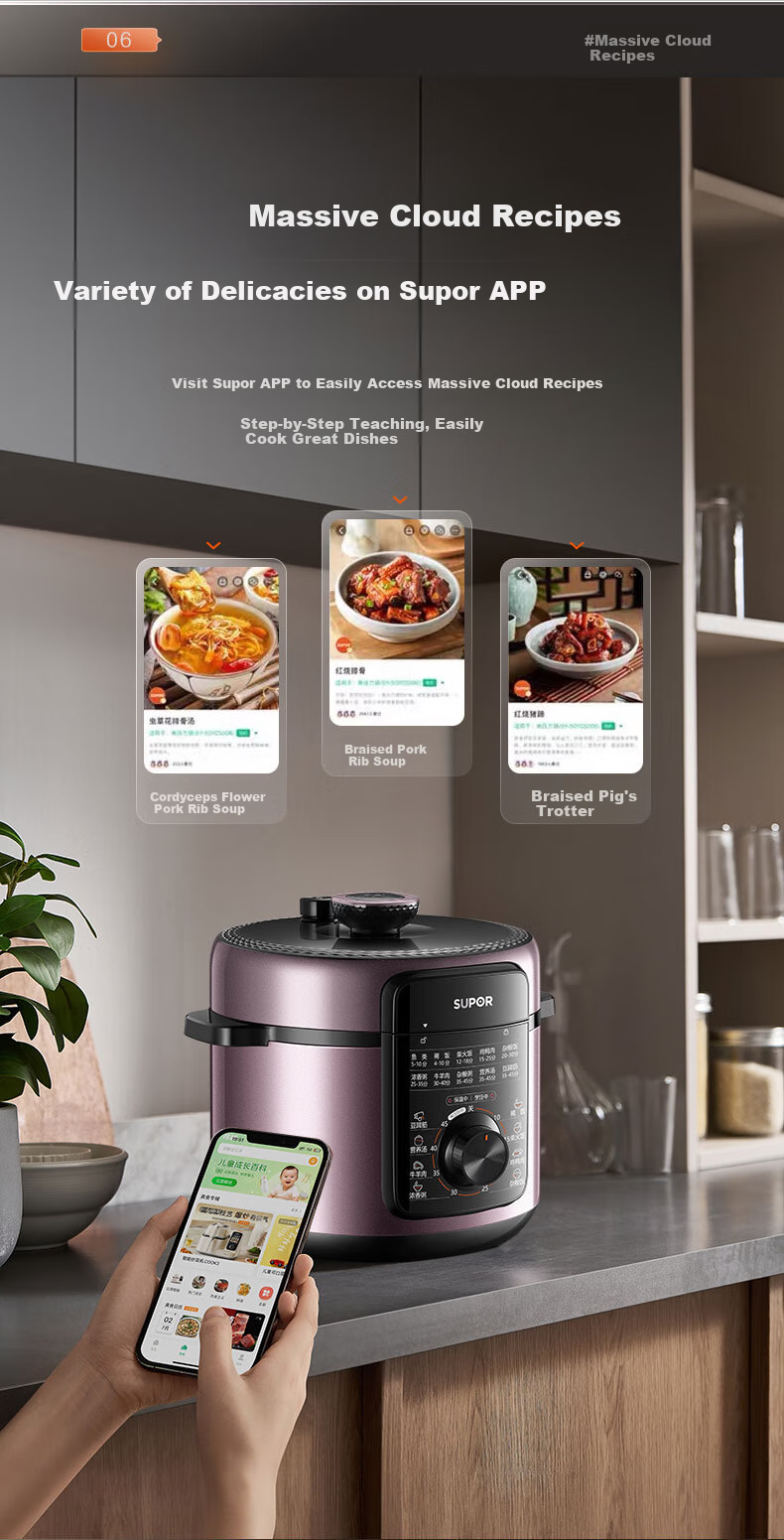 SUPOR ZMD Anxin Series, Multi-Functional Dual-Compartment Firewood Rice Cooker And Soup Maker with Pressure Cooker Function, 5L Large Capacity Delicious Electric Pressure Cooker for Home Use, SY-50YA566 7