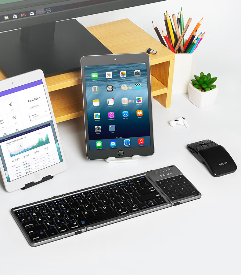 Delux KF18 Ultra-Thin Foldable Keyboard, Wireless Bluetooth Dual-Mode Keyboard for Laptops, Smartphones, IPad Tablets, Office Use, Quiet, Compact, Portable with Digital Touchpad Functio 7