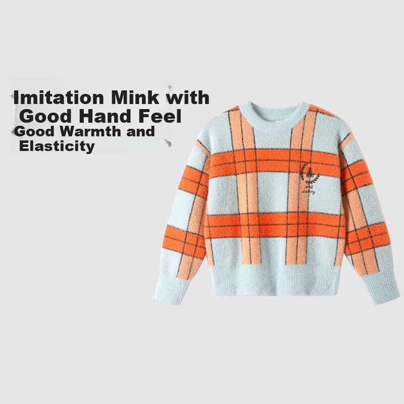 Annil Girls' Sweater Knit Top, 2024 Winter New Style, Preppy Casual Warm, Sky Blue, Size 120