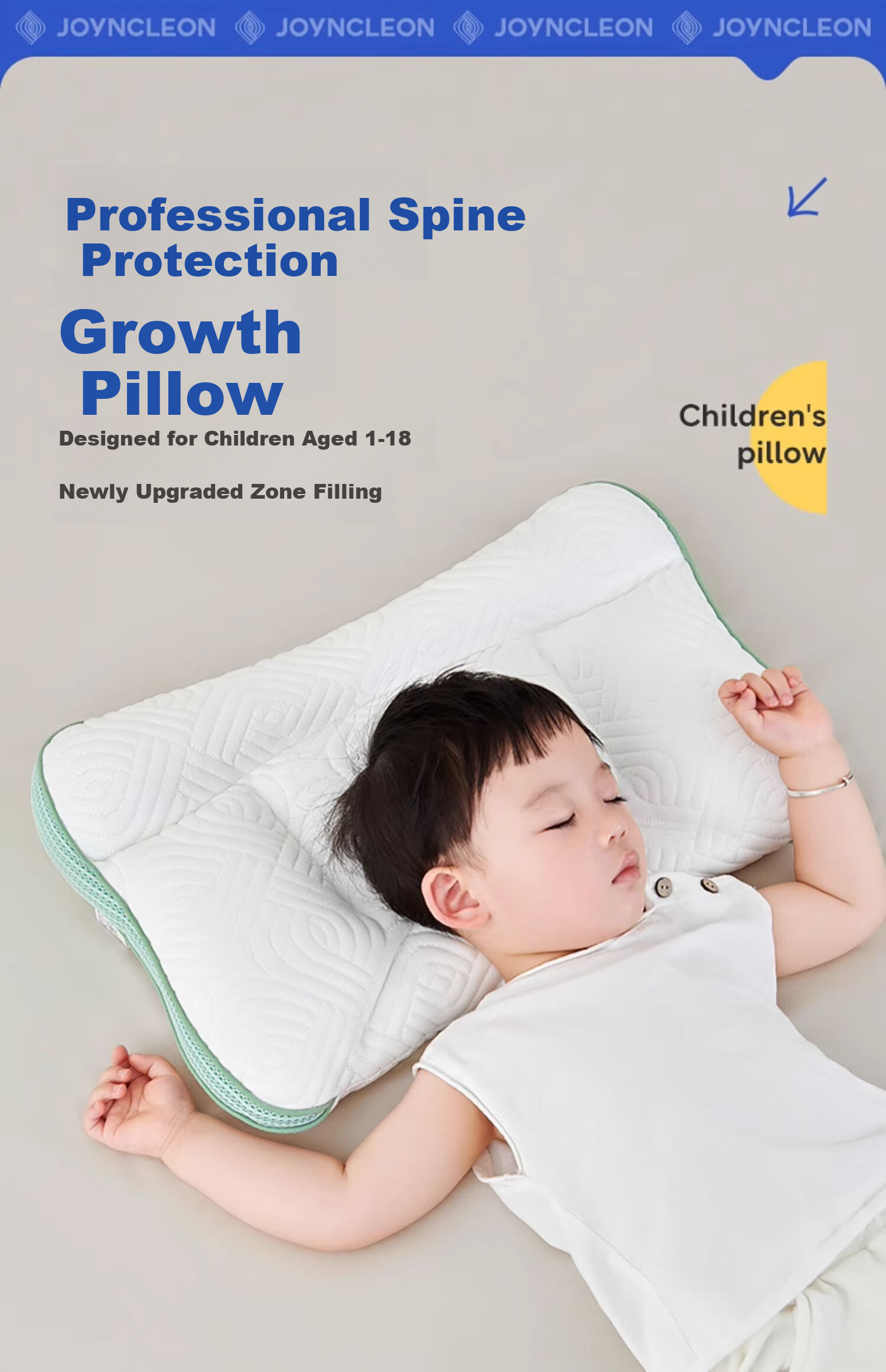 JOYNCLEON Children's Pillow for Ages 3-8, Neck Support Pillow, Sweat-Absorbing, Breathable, Shaping Growth Pillow, 3-6cm Jyp164160 2