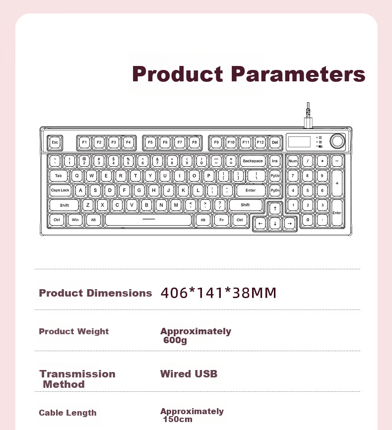HP K500F Mechanical Feel Wired Keyboard, Quiet Multifunctional Knob for Office And Gaming, Compatible with Desktop Computers And Laptops, Pink And White Color, 98-Key Layout 13