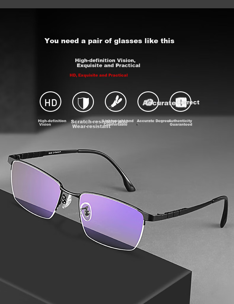 BUZZ Reading Glasses for Men, High Definition Anti-Blue Light Ultra-Light Titanium Reading Glasses, Business Presbyopic Glasses NQ0024 Bright Gold Frame 200 Degrees 6