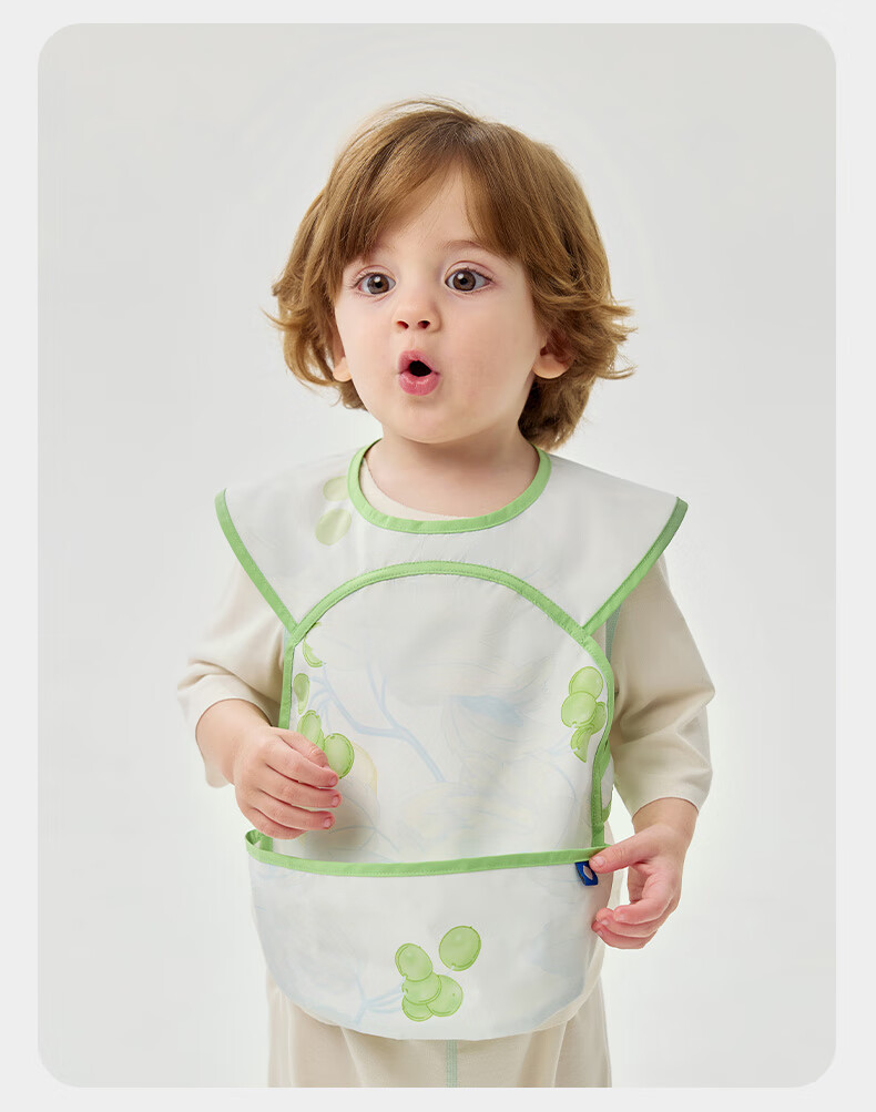 Babycare Baby Feeding Bib Toddler Smock Infant Anti-Dirt Apron with Back Cover Food-Grade Round Note Pattern Size 90 9
