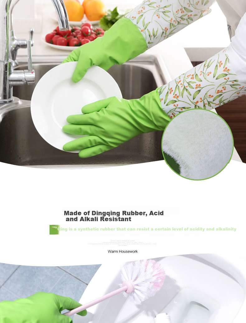 Kelinlai Flocked Nitrile Gloves, 2 Pairs, Medium Size M, Oil-Resistant, Wear-Resistant, Non-Slip, Waterproof, for Home Use, Dishwashing, Oil-Proof, Household Cleaning 4