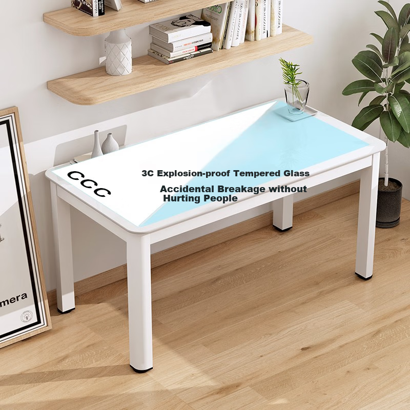 Fanshe Computer Desk, Minimalist Modern Design with Cable Grommet, Glass Desk for Study, Office, Home Use, Dual-Purpose Desk for Dining Room