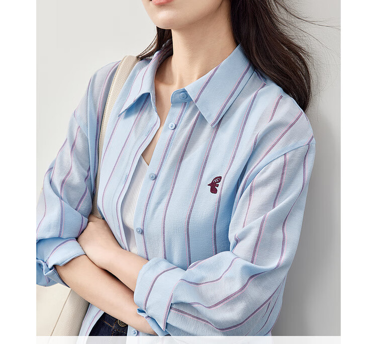 Sentubila Spring And Autumn Commuter Blouse for Women, Light Luxury High-End Slimming Shirt, Loose Long-Sleeve Thin Top, Blue Striped, L 5