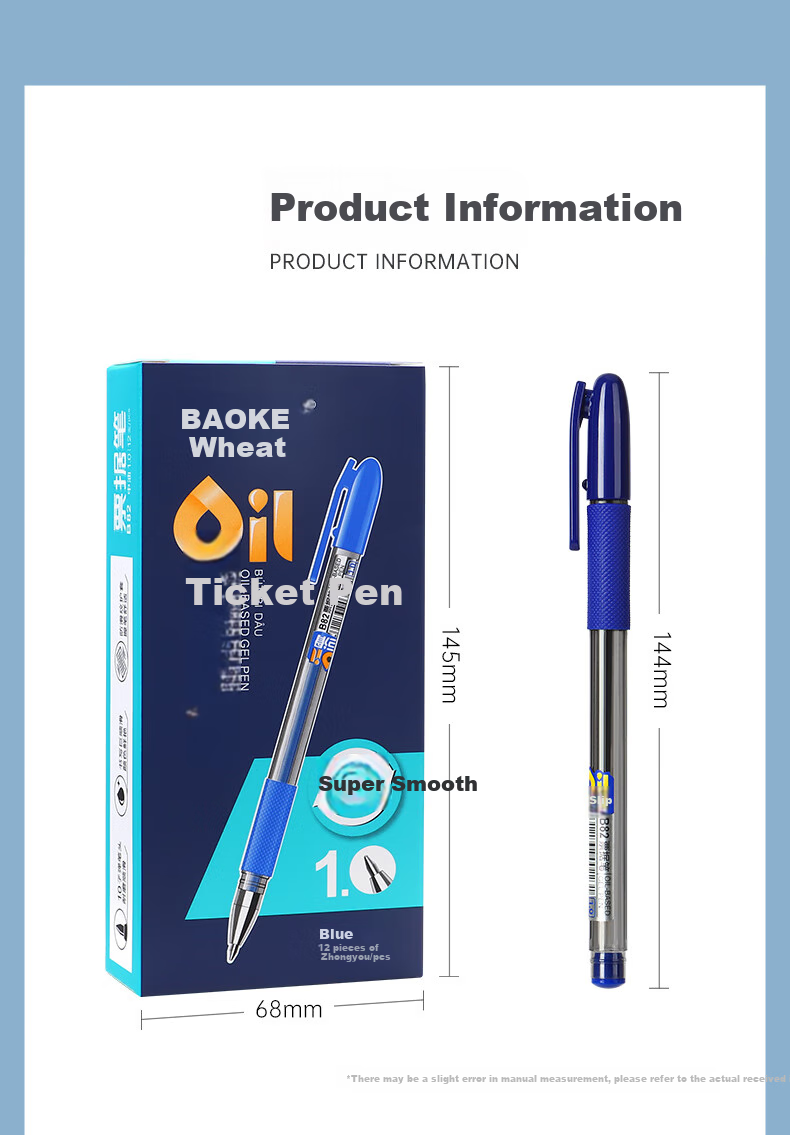 BAOKE B82 Ballpoint Pen, Medium Oil Pen, 1.0mm Bullet Tip, for Students And Office Use, Ballpoint Pen for Bills, Blue, 12 Pens/box 5