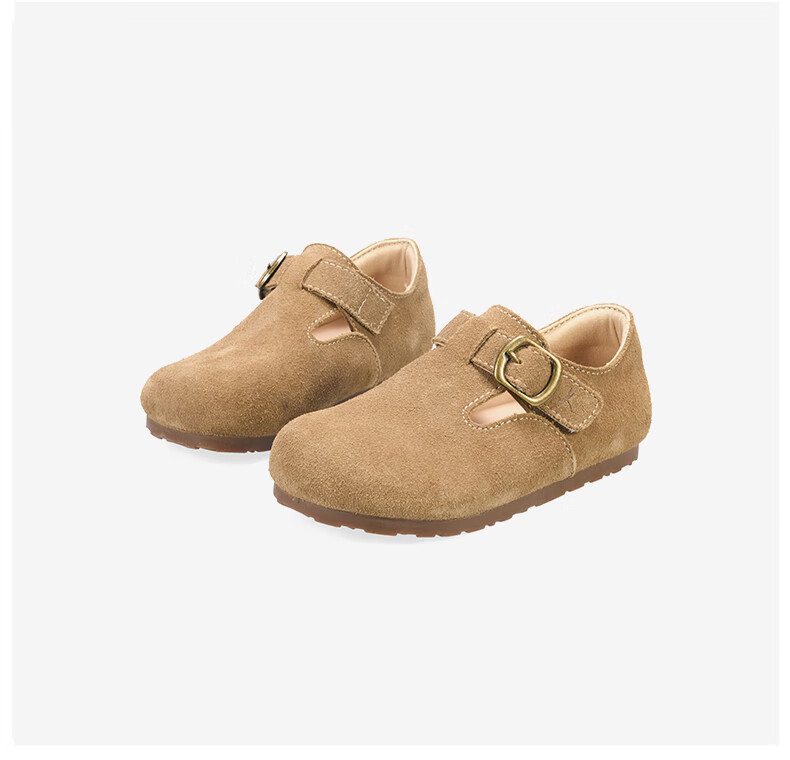 RED DRAGONFLY Children's Autumn Shoes, Boys And Girls Flats, Soft-Soled Birkenstock-Style Shoes, Small Leather Shoes, Q51BPPF406, Khaki Color, Size 32 14