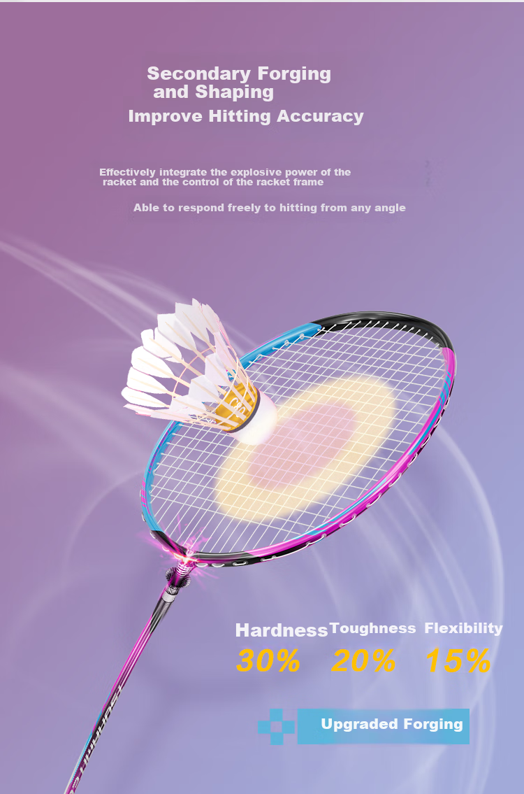 JD Original Kuanglan 80 Badminton Racket, Full Carbon 5U High Tension Single Racket 30 Lbs, Secondary Shaping, Includes 2 Hand Grip Tapes + Racket Case 4