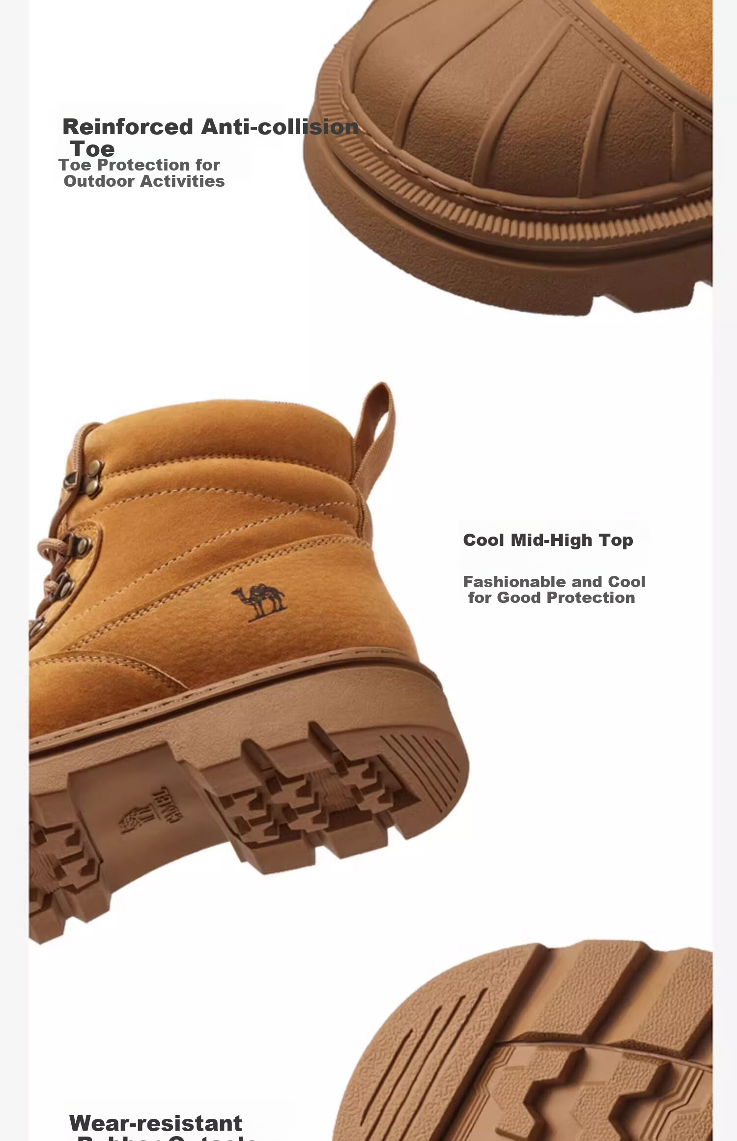 CAMEL Yellow Boots, Martin Boots for Men And Women, Outdoor Casual Work Shoes, High-Top Thick-Soled Versatile Footwear 13