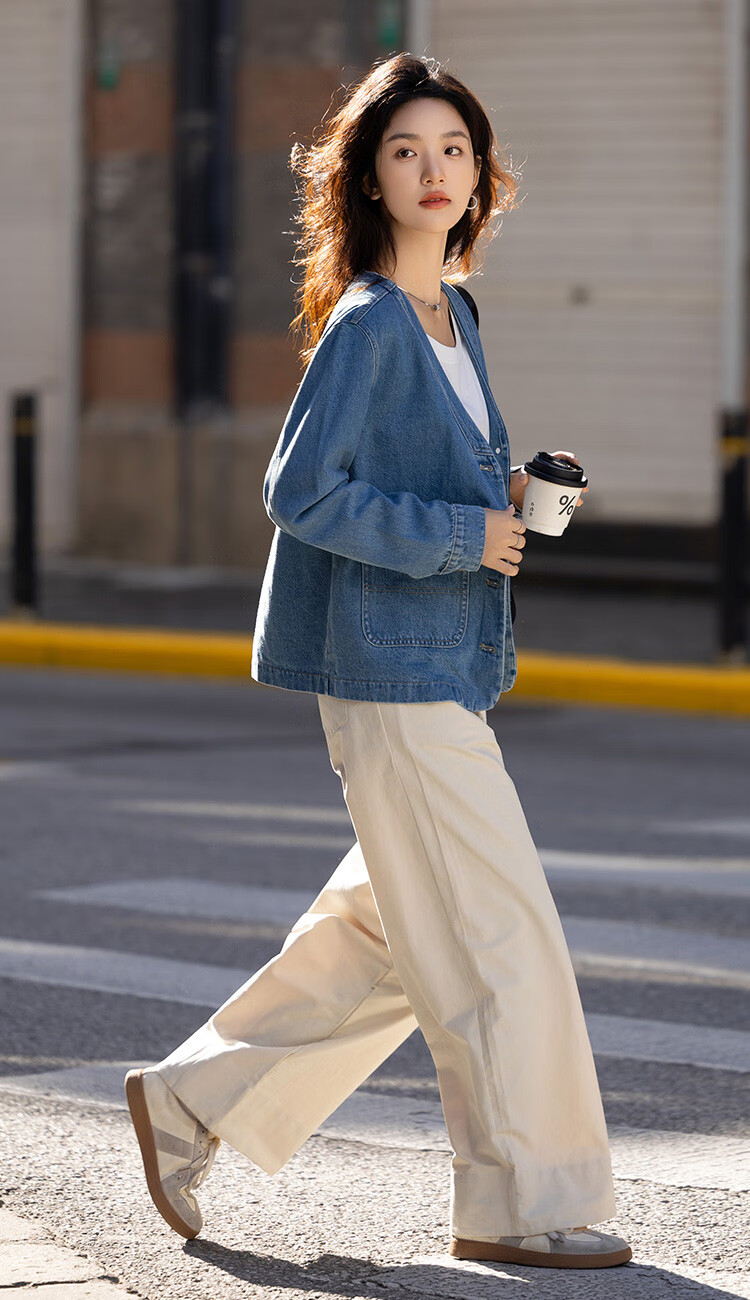 Dme [Cool And Stylish] Spring V-Neck Classic Washed Denim Blue Jacket for Wome 4