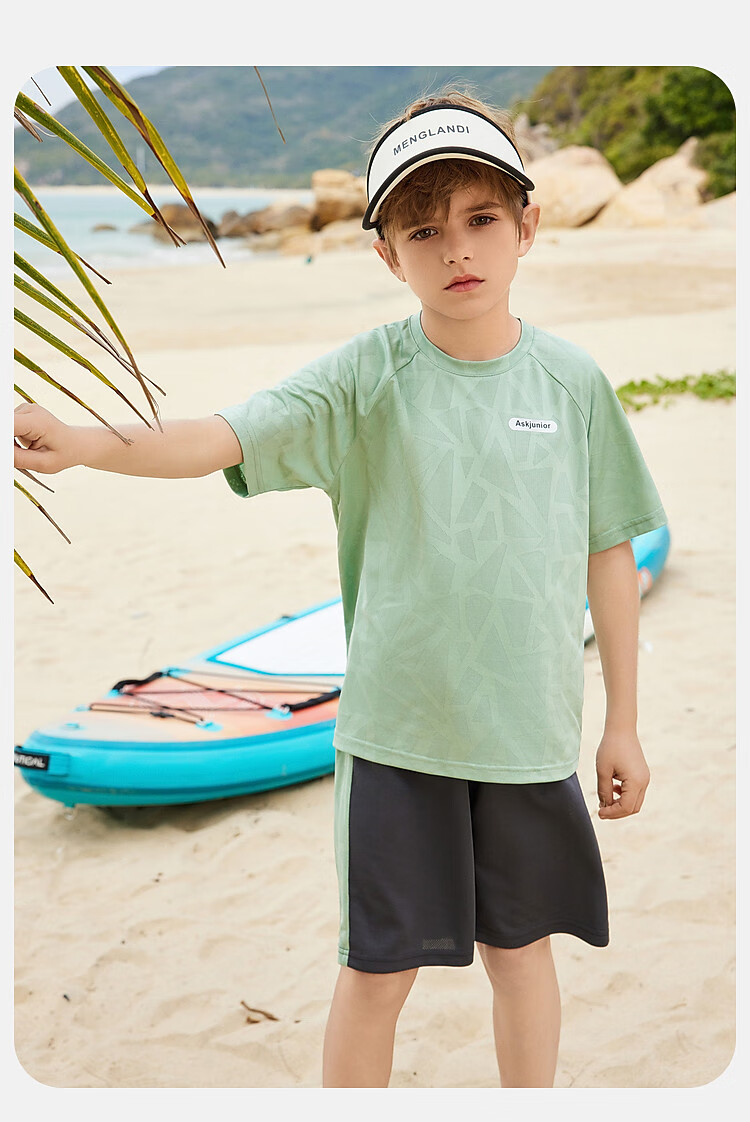 ASK JUNIOR Children's Clothing Set, Boys' Summer Outfit, Cool Thin Short-Sleeve T-Shirt And Shorts, Running Sports Two-Piece Set, Blue 37