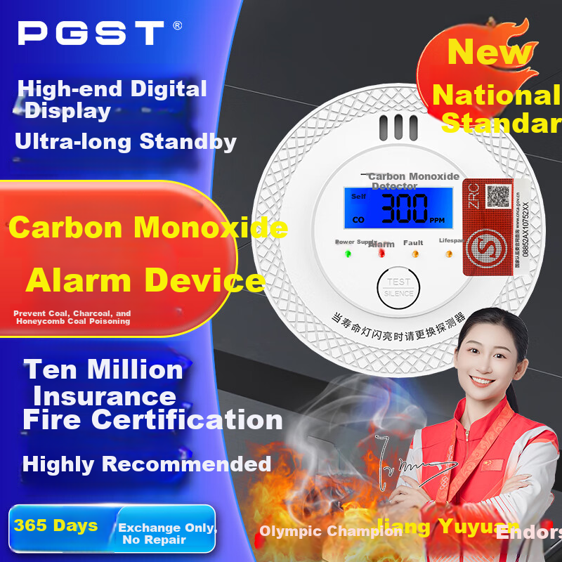 PGST Carbon Monoxide Alarm, CO Detector, Coal Boiler Charcoal Warning Device, Gas Leak Detection Alarm