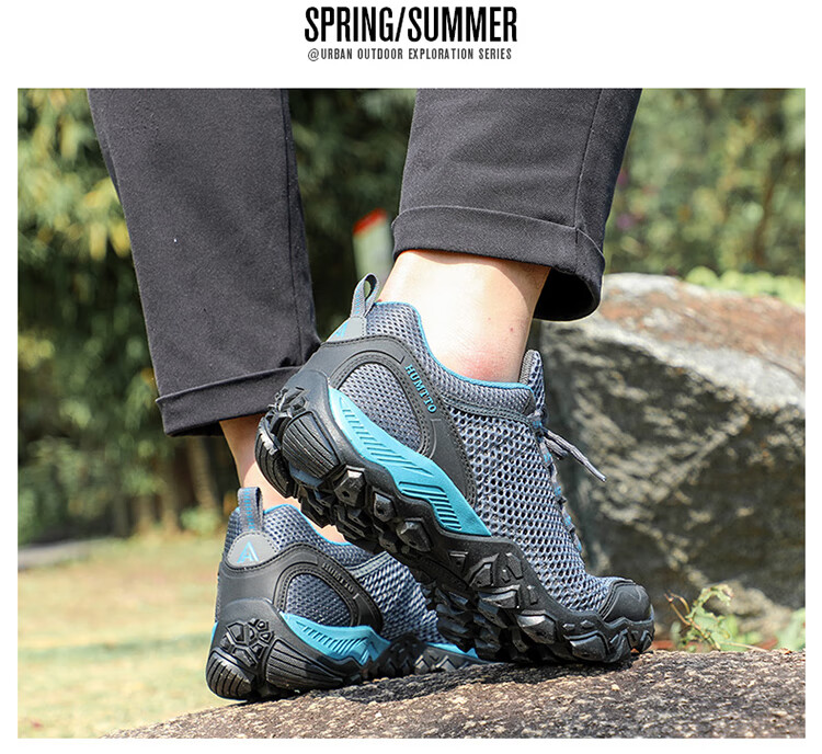 HUMTTO Mesh Hiking Shoes, Non-Slip And Wear-Resistant, Men's Outdoor Climbing Shoes, Breathable Casual Men's Shoes, Black, Size 39 4