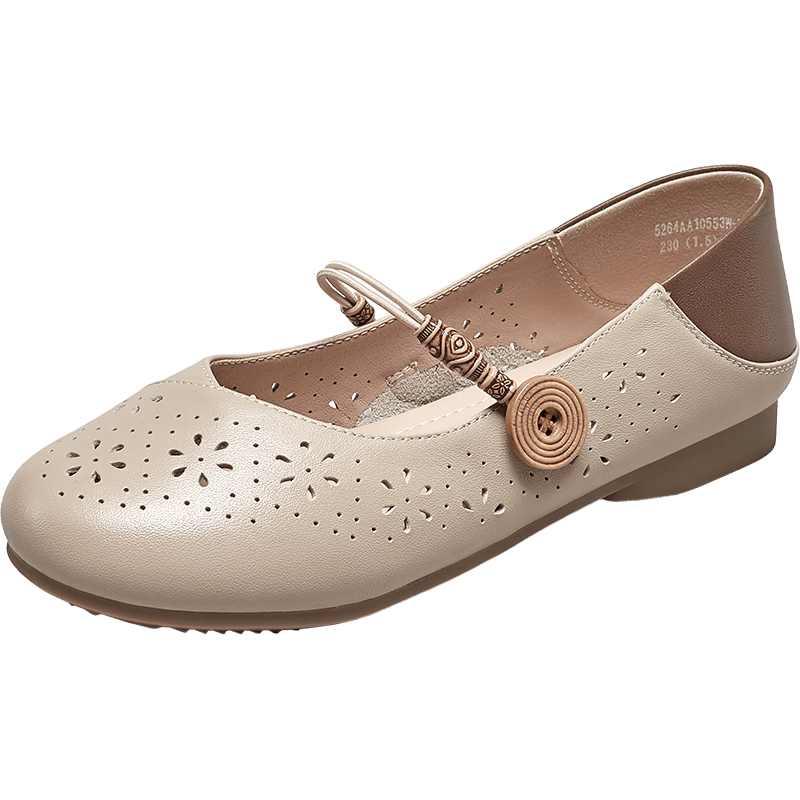Eierkang Soft Sole Comfortable Mary Jane Women's Casual Mom Shoes Perforated Hollow Single Shoes 10553W Apricot/Brown Size 35