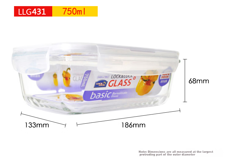 LOCK&LOCK Heat-Resistant Glass Food Storage Containers Set of Three: Sealed Lunch Boxes with Bento Box, Meal Containers And Lunch Bag 1000+750+300ML 8