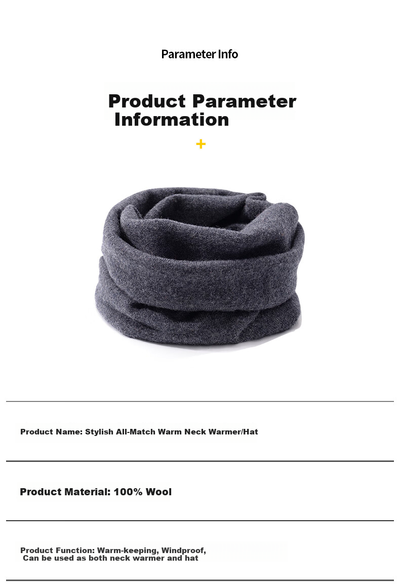 TUCANO Pure Wool Men's Hat And Scarf Two-Piece Set, Winter Outdoor Cycling Sports Warm Windproof Scarf Woolen Hat for Me 15