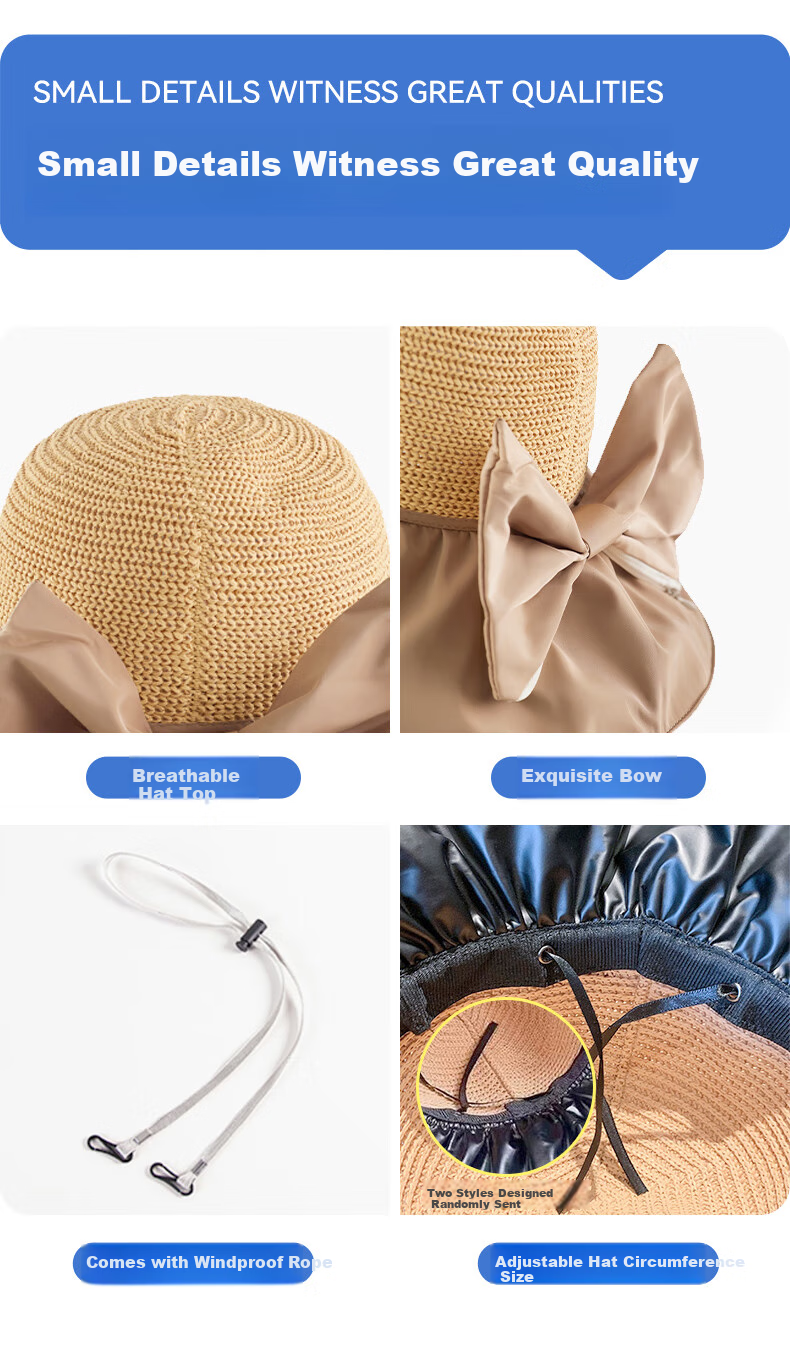 FitonTon Women's Wide Brim Sun Hat, UV Protection Black Gel Visor Cap, Summer Outdoor Versatile Straw Hat 10