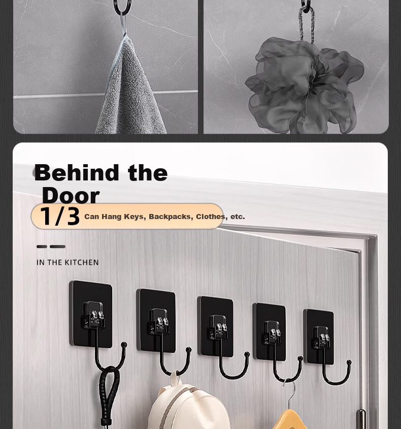 CHUSHE No-Drill Heavy-Duty Adhesive Hooks for Kitchen, Bathroom, Wall-Mounted Cleaning Tools, Household Use 26