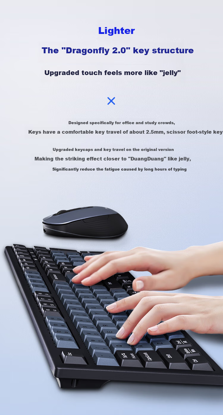 AUSDOM KAM200X Wireless Keyboard And Mouse Set, Quiet Office Keyboard And Mouse Combo, Convenient 2.4G Mechanical Feel, Compatible with Desktop And Laptop Computers, 110 Keys, Twilight Gray 5