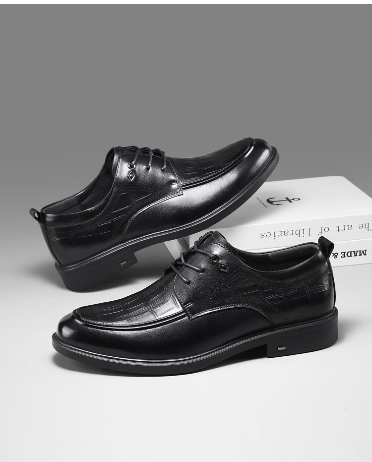 Guizhibu Men's Leather Shoes, Dress Shoes, Business Formal Wear, Genuine Top-Grain Cowhide, 2026 New Style Casual Wedding British Derby Shoes 9