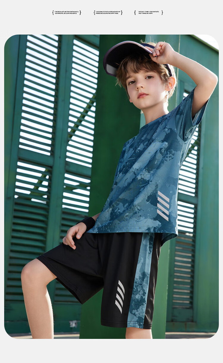 ASK JUNIOR Children's Clothing Set, Boys' Summer Thin Breathable Short-Sleeve T-Shirt And Shorts, Sports Running Two-Piece Set, Tennis Outfit 11