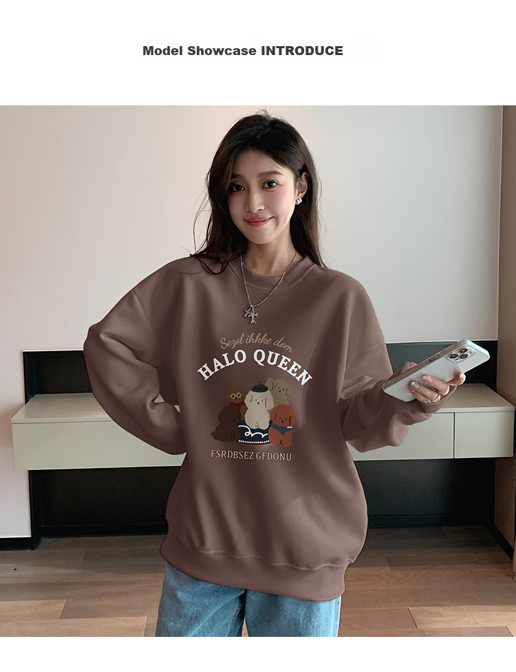 Halo Queen Women's Sweatshirt, Spring And Autumn Round Neck, Little Bear Christmas Outfit, Fashionable Loose Top Jacket H143W1002 82