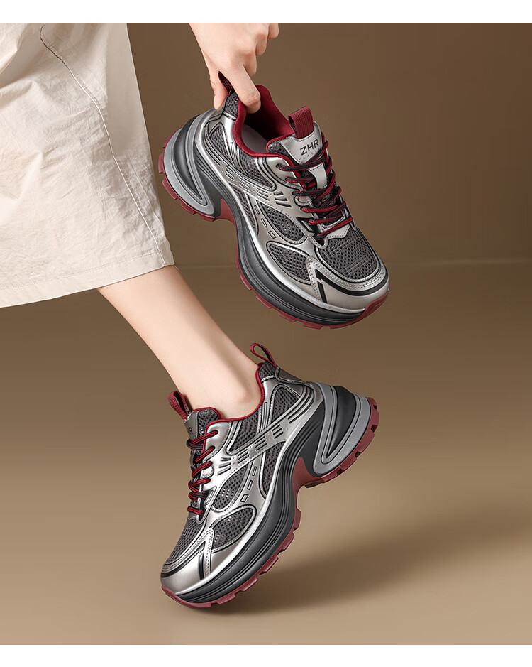 ZHR Dad Shoes for Women, Durable Thick-Soled Sneakers, Comfortable Height-Increasing Lightweight Outdoor Women's Shoes, QT18, Silver Gray, Size 37 13
