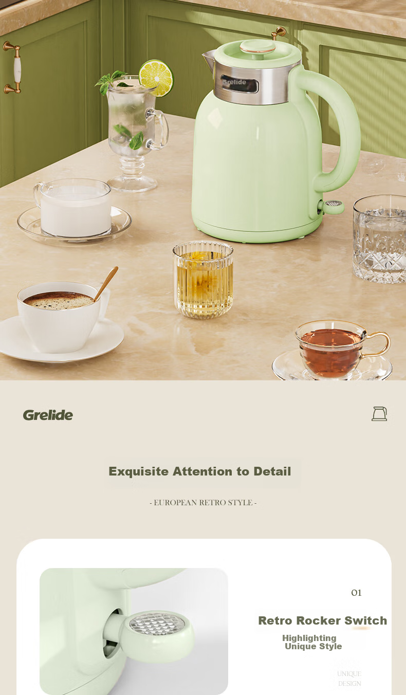 Grelide Pure Titanium Electric Kettle 99.9% Titanium Double-Layer Anti-Scald Large Capacity Smart Temperature Control Electric Water Boiler China Red D1215E 7