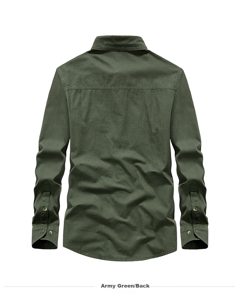 JEEP SPIRIT Men's Shirt, Long Sleeve, Spring And Autumn Washed Casual Workwear Shirt, Men's Jacket, Outerwear, Khaki, 2XL 12
