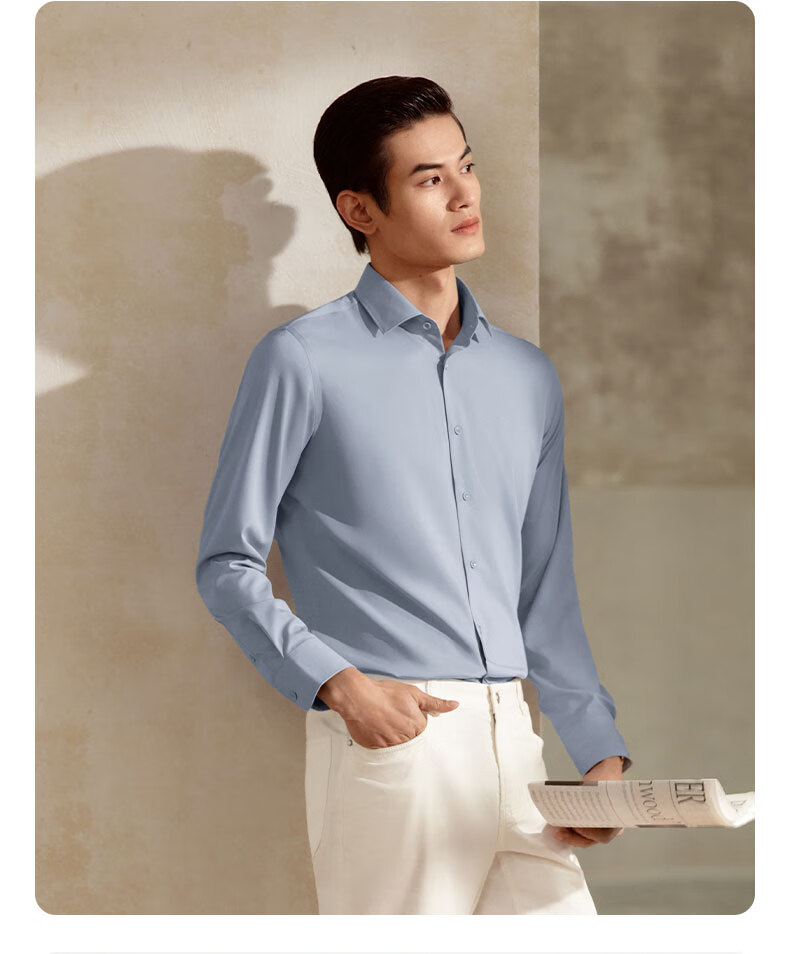 Goldlion [5A Antibacterial/Wrinkle-Resistant/Modal] Spring Summer Formal Long Sleeve Shirt Men Solid Color Easy Care White Shirt 10