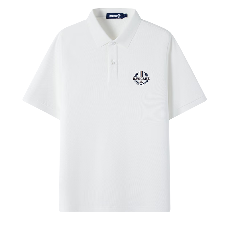 Navigare Italian Small Sailboat Men's Cool-Feeling Elastic Casual Simple Short-Sleeve POLO Shirt 1325525505, White, XL