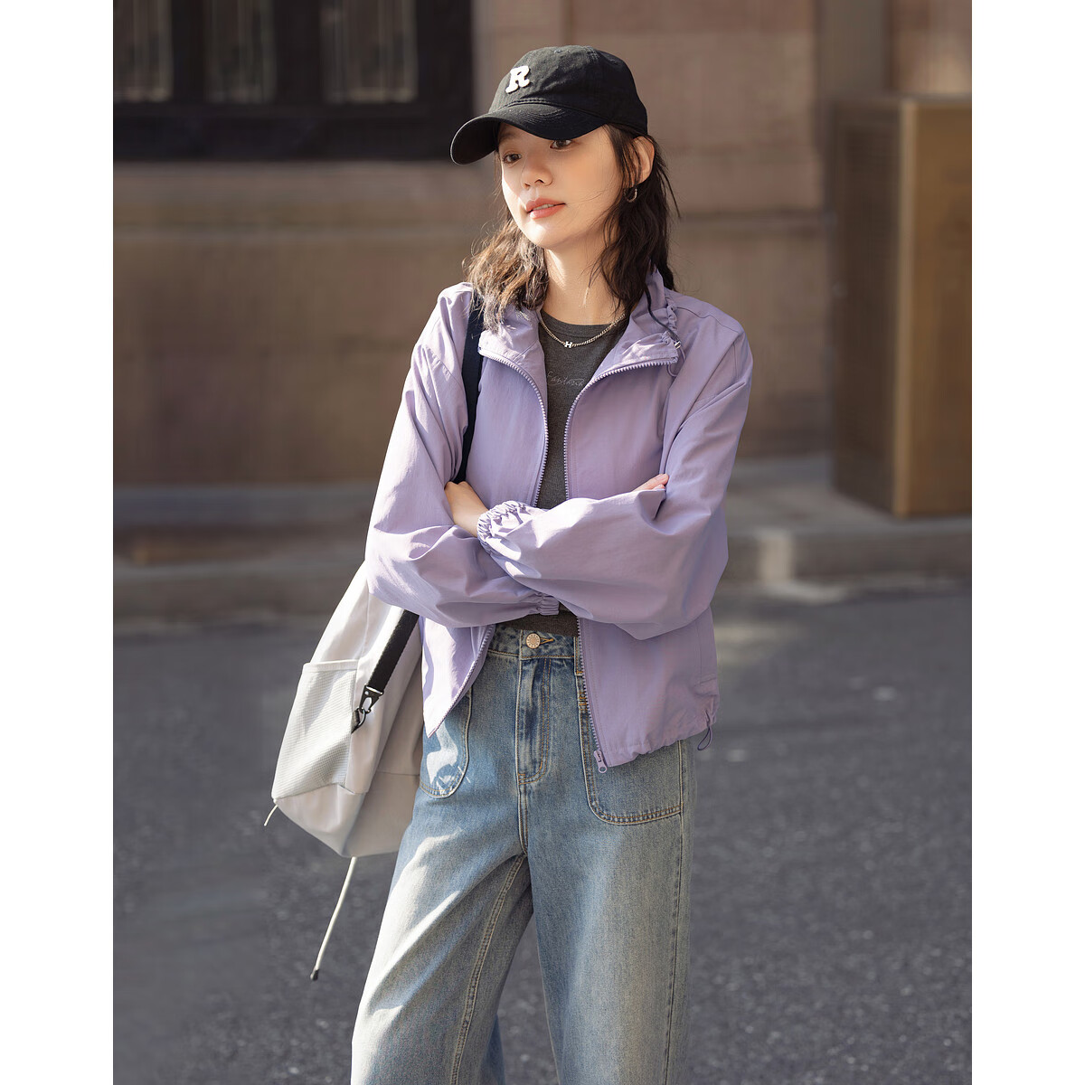Dme [Urban Light Outdoor Style] Spring Workwear Style Elastic Drawstring Stand Collar Loose-Fitting Concealing Women's Casual Jacket
