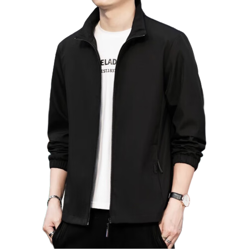 TUCANO Men's Jacket, Business Casual Solid Color Stand Collar, Fashionable Trendy Outerwear for Young And Middle-Aged Men, Black, 3XL