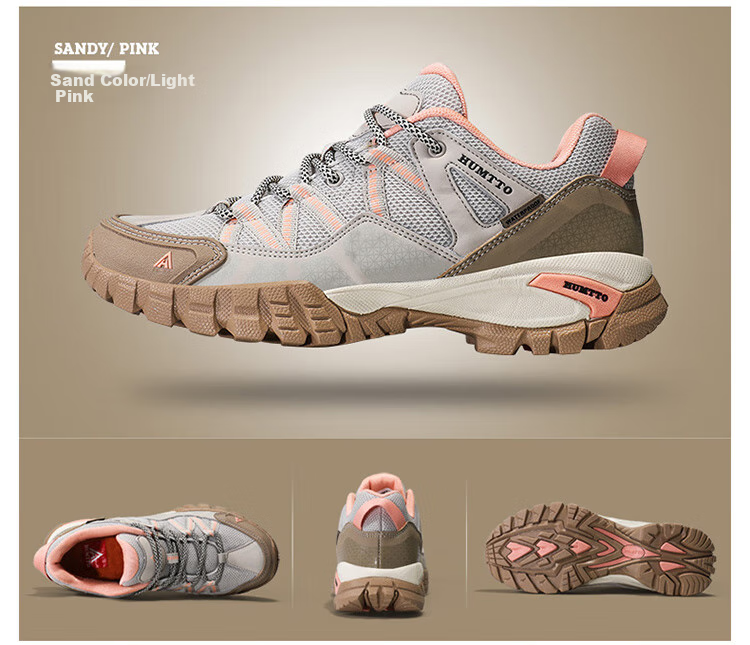 HUMTTO Non-Slip Hiking Shoes, All-Season Mesh Breathable Casual Women's Shoes, Outdoor Mountaineering Shoes, Dark Gray/light Pink, Size 38 9