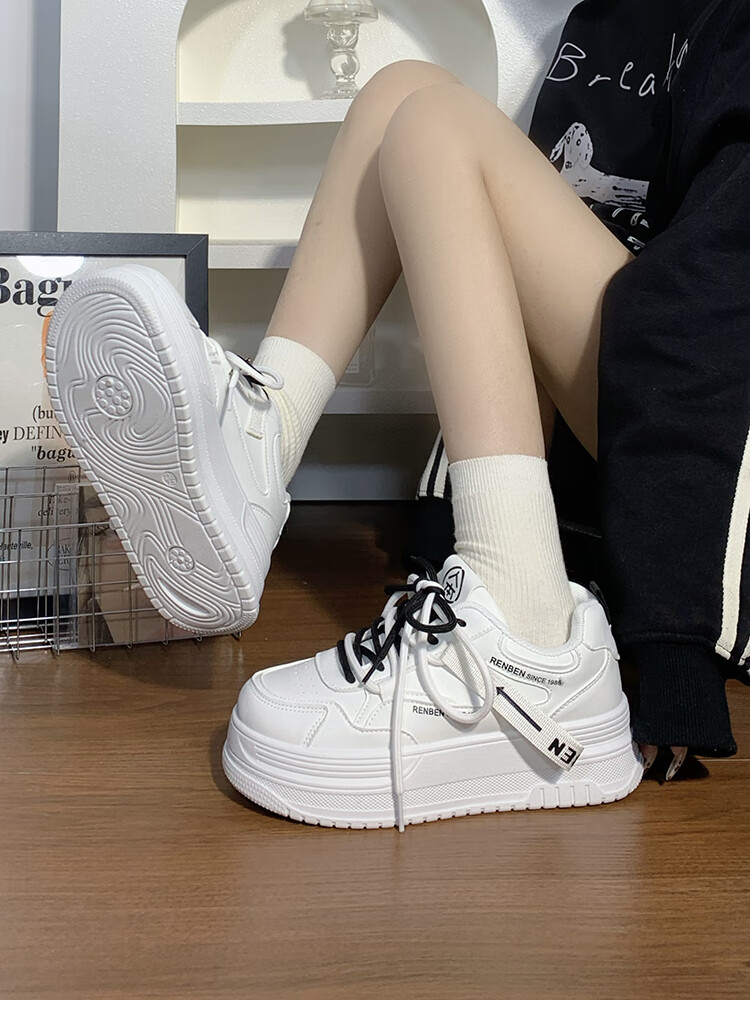 RENBEN Thick-Soled White Sneakers for Women, 2025 New Spring And Autumn Style, Popular Korean Version, Height-Increasing Casual Sports Skateboard Shoes for Wome 14