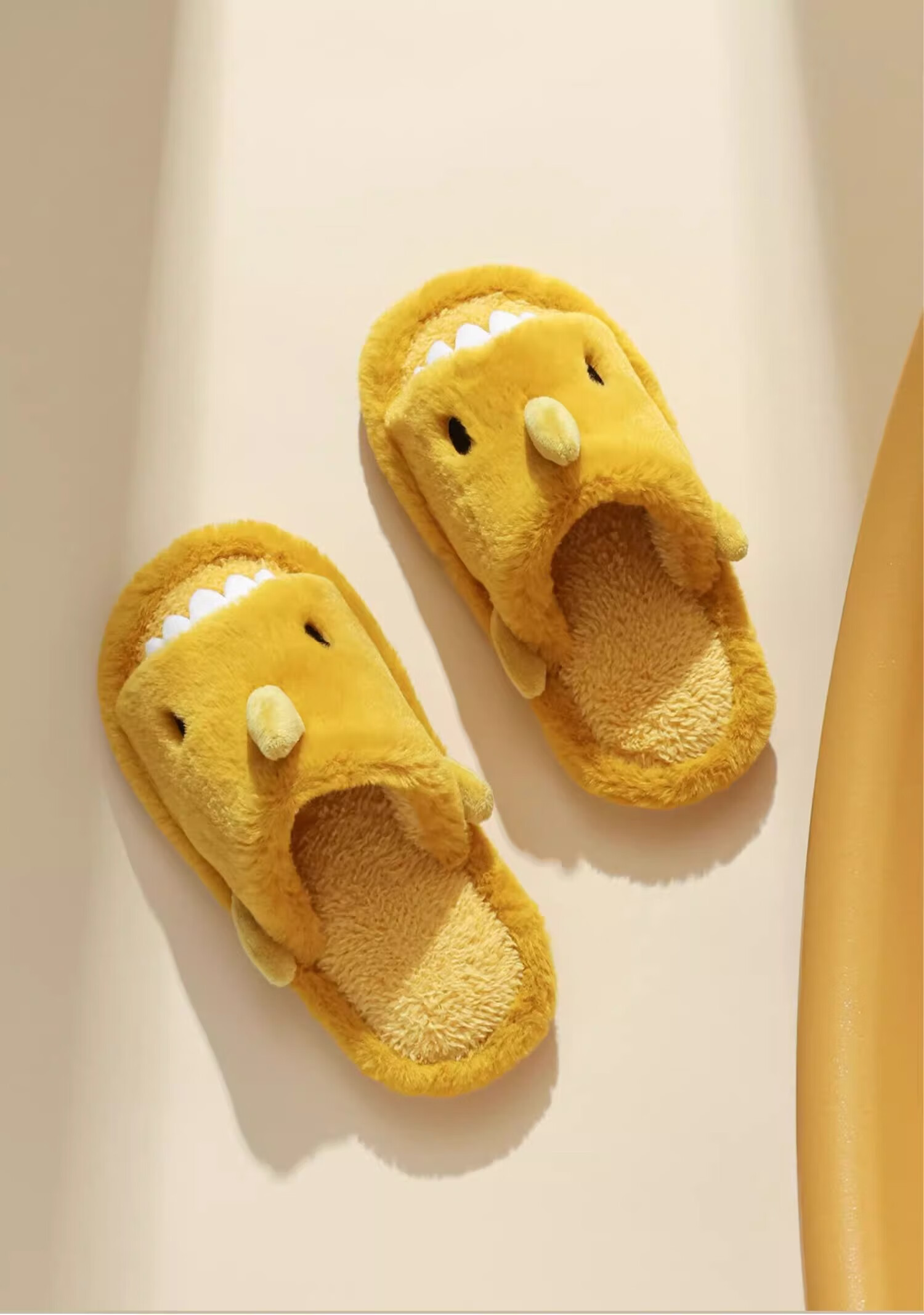 Bambi Children's Slippers Autumn Winter Indoor Home Warm Non-slip Boys Large Kids Plush Cotton Shoes Dark Yellow Size 37-38 4