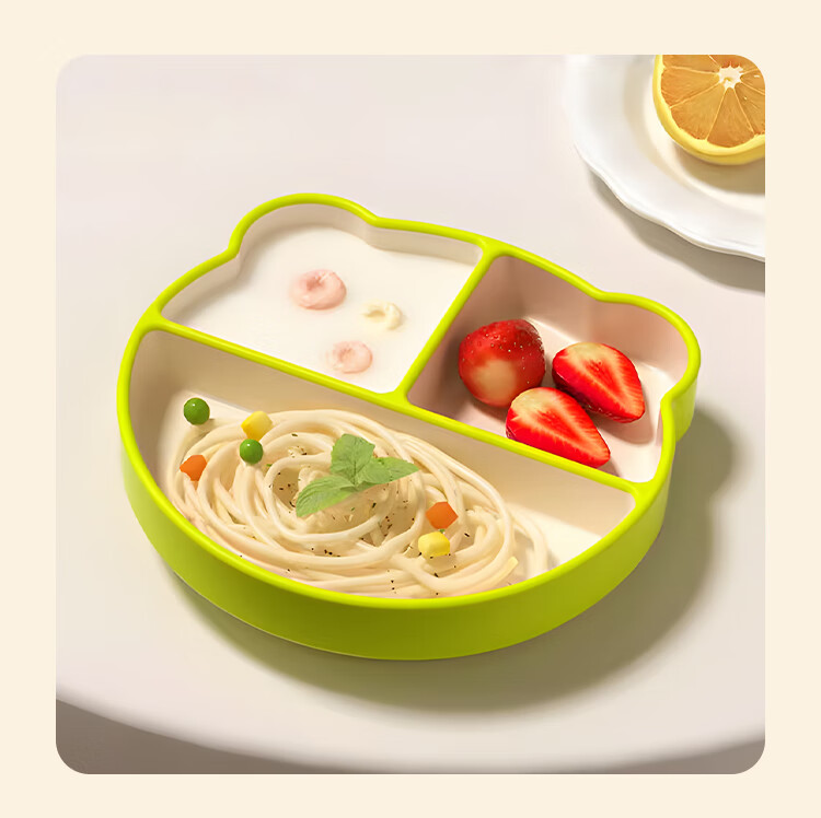 DOCTOR MA Baby Plate, Silicone Feeding Tray with Detachable Sections, Children's Tableware, Complementary Food Bowl And Plate, Green Lunch Box 26